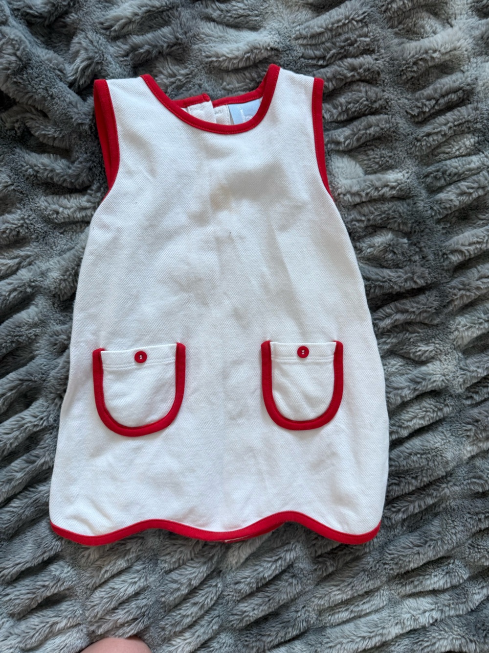 bella bliss White Dress with Red Trim and Pocket Accents